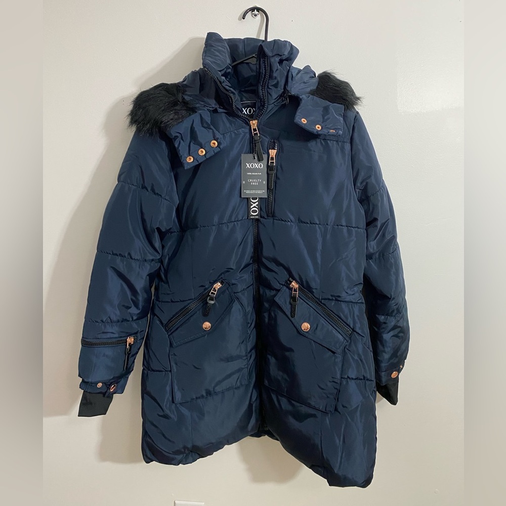 Nwt XOXO women’s navy blue coat size large